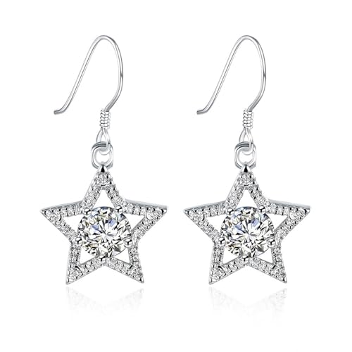 Modeschmuck Ohrringe, Ohrringe Hängend Stein Versilbert Stern mit Zirkonia 33X12mm für Damen Muttertag Schmuck von Wycian