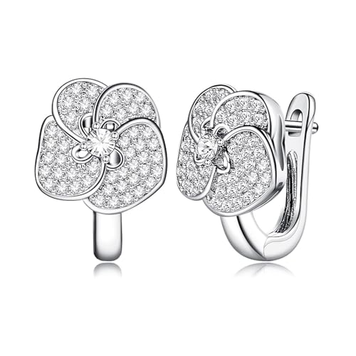 Modeschmuck Ohrringe, Ohrringe Silber Creolen Klein Versilbert Blume mit Zirkonia 16X12mm für Damen Valentinstag Schmuck von Wycian