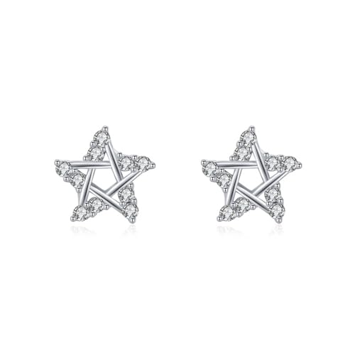 Modeschmuck Ohrringe, Ohrstecker Silber 925 Damen Ausgehöhlte Sterne mit Zirkonia 8.1X8.1mm für Jubiläum Schmuck von Wycian