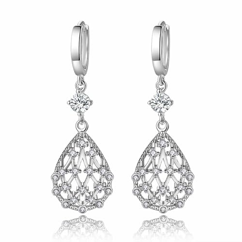 Modeschmuck Ohrringe, Zirkonia Ohrringe Hängend Versilbert Ananas In Tropfenform 43X13mm für Damen Abschlussball Schmuck von Wycian