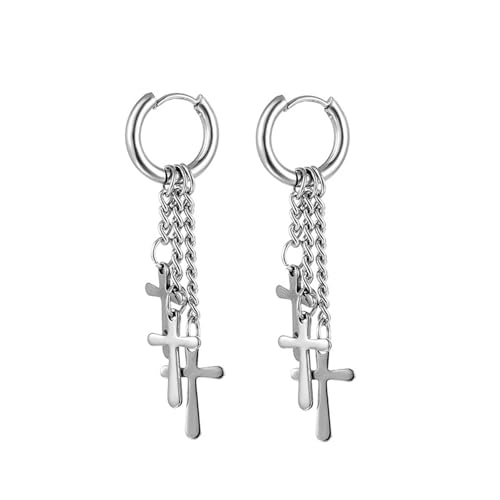 Ohrring Herren, Creolen Edelstahl Silber mit Kreuz 54mm für Männer Abschluss Schmuck Ohrring Herren, Creolen Edelstahl Silber mit Kreuz 54mm für Männer Abschluss Schmuck von Wycian