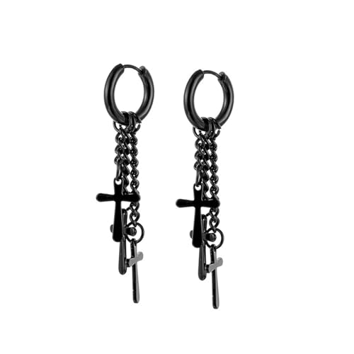 Ohrring Männer, Creolen Schwarz Damen Edelstahl mit Kreuz 54mm für Jubiläum Schmuck von Wycian