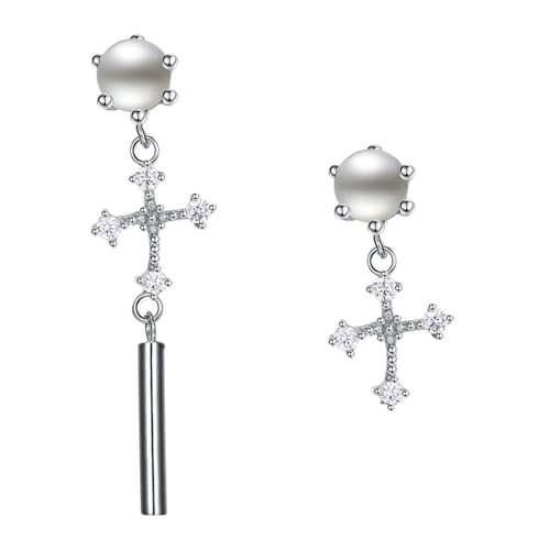 Ohrring Set, Ohrringe Hängend 925 Silber Zirkonia Perlenkreuz 32X9mm für Damen Neujahr Schmuck von Wycian