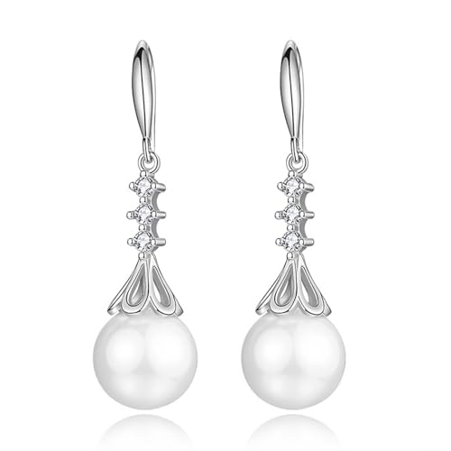 Ohrring Set, Ohrringe Hängend Stein Weiß Versilbert Tropfenförmige Imitationsperlen 45X12mm für Damen Abschluss Schmuck von Wycian