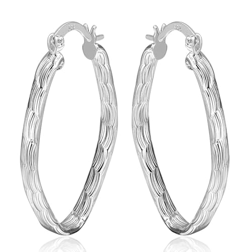 Ohrring Set, Ohrringe Silber Creolen Versilbert Fischmuster 40X22mm für Damen Valentinstag Schmuck von Wycian