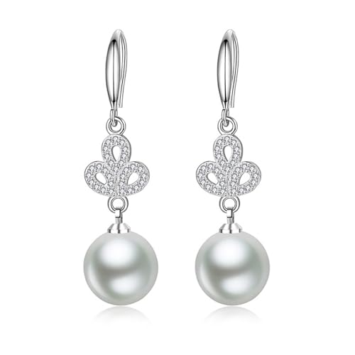 Ohrring Set, Ohrringe Silber Elegant Zirkonia Kleeblatt mit Weißer Perle 48X12mm für Damen Engagement Schmuck Ohrring Set, Ohrringe Silber Elegant Zirkonia Kleeblatt mit Weißer Perle 48X12mm für Damen Engagement Schmuck von Wycian