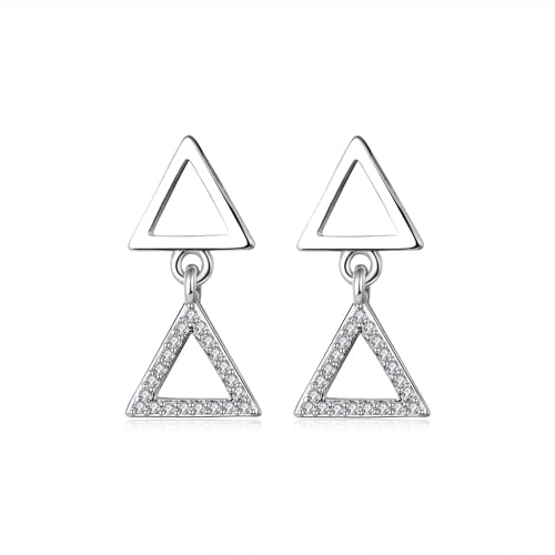 Ohrring Stecker, Ohrringe Set Silber Versilbert Zirkonia Dreieck 21.5mm für Damen Vatertag Schmuck von Wycian