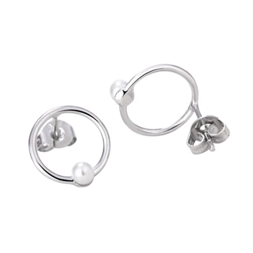Ohrring Stecker, Ohrstecker Perlen Versilbert Kreis mit Perle 11.3mm für Damen Valentinstag Schmuck von Wycian