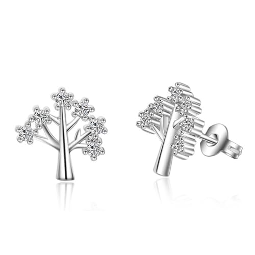 Ohrring Stecker, Silber Ohrringe Piercing Versilbert Baumform mit 6 Zirkonen 9X9mm für Damen Engagement Schmuck von Wycian