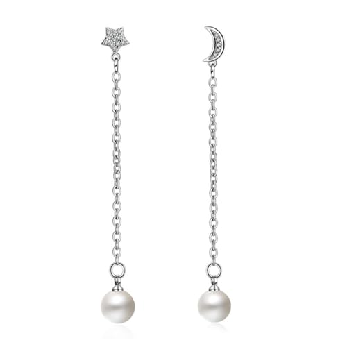Ohrring Stecker, Silber Ohrringe Piercing Versilbert Zirkonia Stern Mond 70X6.8mm für Damen Jubiläum Schmuck von Wycian