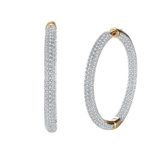 Ohrringe Creolen, Creolen Gold Vintage Vergoldet Zirkonia 34X3mm für Damen Jubiläum Schmuck von Wycian