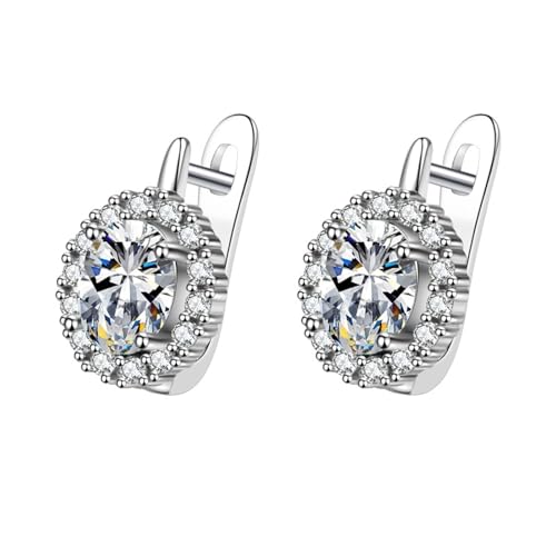 Ohrringe Creolen, Silber Ohrringe Creolen Klein Versilbert Hohler Ovaler Zirkonia mit 4 Zinken für Damen Abschluss Schmuck von Wycian