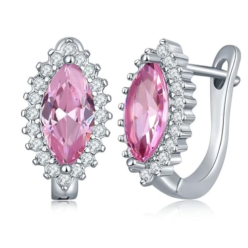 Ohrringe Damen, Zirkonia Ohrringe Damen Rosa Eingelegter Zirkon Im Halo-Stil 8X16mm für Hochzeit Schmuck von Wycian