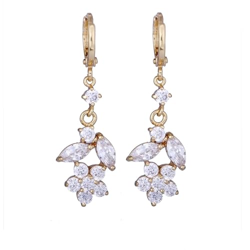 Ohrringe Damen, Zirkonia Ohrringe Hängend Gold Creolen mit Blüten- und Blattförmigen Zirkonia 12X38mm für Neujahr Schmuck Ohrringe Damen, Zirkonia Ohrringe Hängend Gold Creolen mit Blüten- und Blattförmigen Zirkonia 12X38mm für Neujahr Schmuck von Wycian
