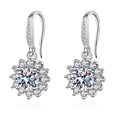 Ohrringe Damen Cool, Ohrringe Hängend Stein Versilbert Blume mit Zirkonia 26X12mm für Abschlussball Schmuck von Wycian