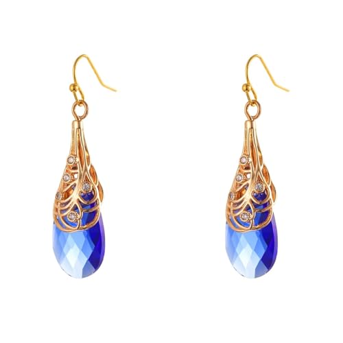 Ohrringe Damen Cool, Ohrringe Hängend Vergoldet Blau Kristall Geometrisch 50X15mm für Muttertag Schmuck von Wycian