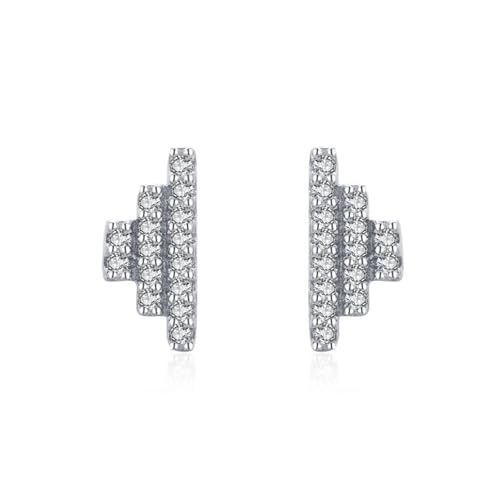 Ohrringe Damen Cool, Ohrstecker 925 Silber Zirkonia Asymmetrische Linien 4.8X10.1mm für Valentinstag Schmuck von Wycian