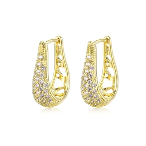 Ohrringe Damen Creolen, Creolen Gold Set Zirkonia Geometrische Hohle U-Form für Vatertag Schmuck von Wycian
