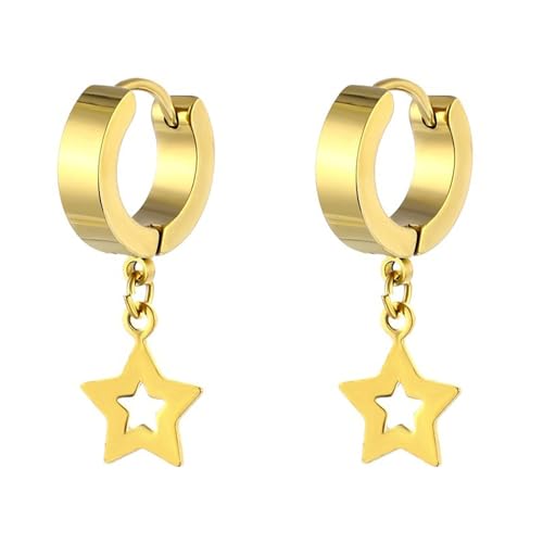 Ohrringe Damen Creolen, Damen Ohrringe Creolen Gold Edelstahl Kreis mit Sternanhänger 9X4mm für Neujahr Schmuck von Wycian