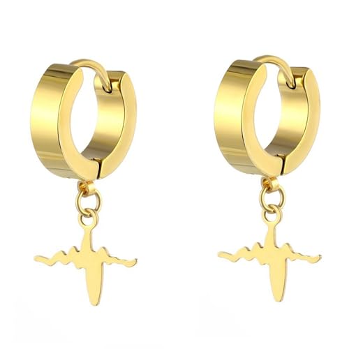 Ohrringe Damen Creolen, Ohrringe Damen Creolen Gold Edelstahl Kreis mit Herzschlag-Anhänger 9X4mm für Muttertag Schmuck von Wycian