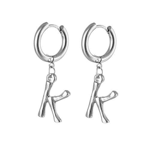 Ohrringe Damen Elegant, Edelstahl Creolen Silber mit Buchstabe K für Abschluss Schmuck von Wycian