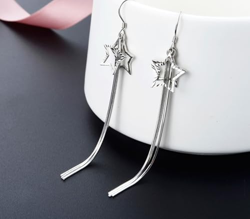 Ohrringe Damen Elegant, Ohrringe Hängend Silber 925 Stern mit Fransen 77.8X12.8mm für Jubiläum Schmuck von Wycian