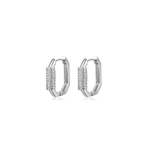 Ohrringe Damen Elegant, Ohrringe Silber Creolen Klein Versilbert Schlichter Geometrischer Stil mit Zirkonia Besetzt für Geburtstag Schmuck von Wycian
