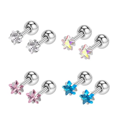 Ohrringe Damen Elegant, Ohrstecker Edelstahl Damen Silber mit Sternförmigem, Mehrfarbigem Zirkonia 8mm für Vatertag Schmuck von Wycian