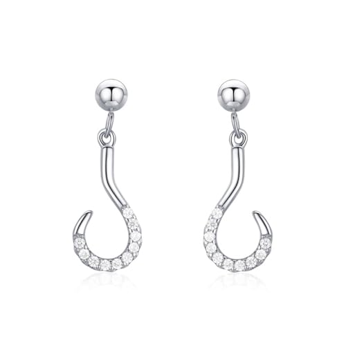 Ohrringe Damen Elegant, Ohrstecker Silber 925 Zirkonia Fragezeichen 6X18mm für Vatertag Schmuck von Wycian