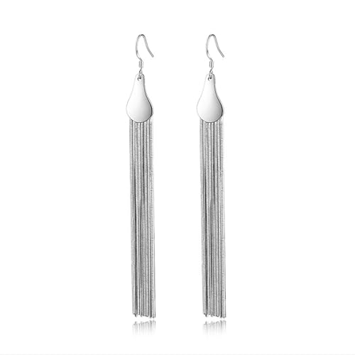 Ohrringe Damen Hängend, Ohrringe Damen Set Silber Versilbert Wassertropfen mit Quaste 100X11mm für Abschlussball Schmuck von Wycian
