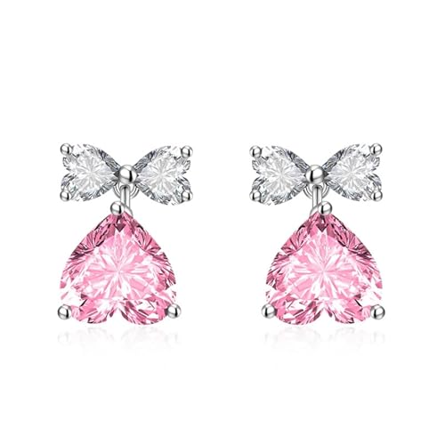 Ohrringe Damen Hängend, Ohrringe Hängend 925 Rosa Zirkonia Süße Schleife mit Umgedrehtem Herz 16.5X11.4mm für Geburtstag Schmuck Ohrringe Damen Hängend, Ohrringe Hängend 925 Rosa Zirkonia Süße Schleife mit Umgedrehtem Herz 16.5X11.4mm für Geburtstag Schmuck von Wycian