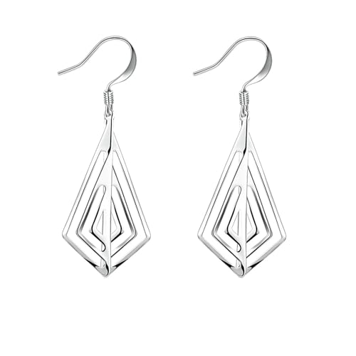 Ohrringe Damen Hängend, Ohrringe Set Silber Versilbert Diamantförmiger Anhänger 20X49mm für Jubiläum Schmuck von Wycian