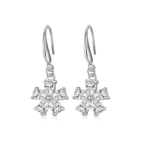 Ohrringe Damen Hängend, Zirkonia Ohrringe Hängend Versilbert Blume mit Zirkonia 35X14mm für Vatertag Schmuck von Wycian