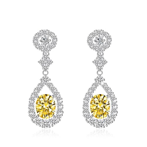 Ohrringe Damen Hängend Modeschmuck, Damen Ohrringe Silber 925 Hängend Gelb Zirkonia mit Cutouts 39.5X14.7mm für Hochzeit Schmuck von Wycian