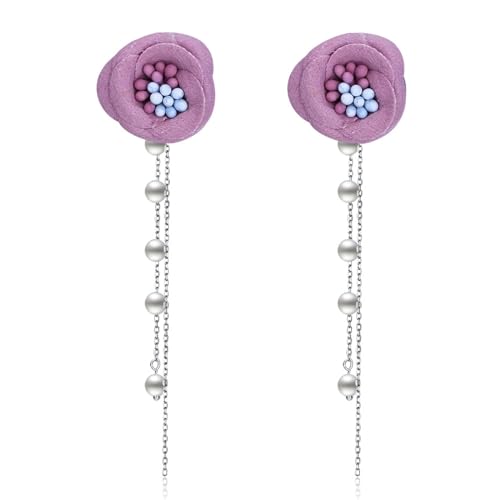 Ohrringe Damen Hängend Modeschmuck, Damen Ohrringe Silber 925 Hängend Rosa Perle Rose 90X20mm für Engagement Schmuck Ohrringe Damen Hängend Modeschmuck, Damen Ohrringe Silber 925 Hängend Rosa Perle Rose 90X20mm für Engagement Schmuck von Wycian