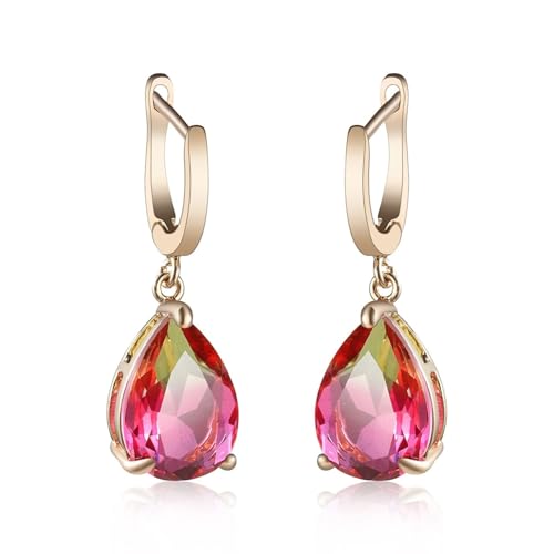Ohrringe Damen Hängend Modeschmuck, Damen Ohrringe Zirkonia Rosa Versilbert Kristall Tropfenform mit Farbverlauf für Hochzeit Schmuck von Wycian