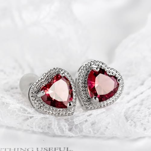 Ohrringe Damen Hängend Modeschmuck, Ohrringe Hängend Stein Rot Versilbert Herzförmig für Muttertag Schmuck von Wycian