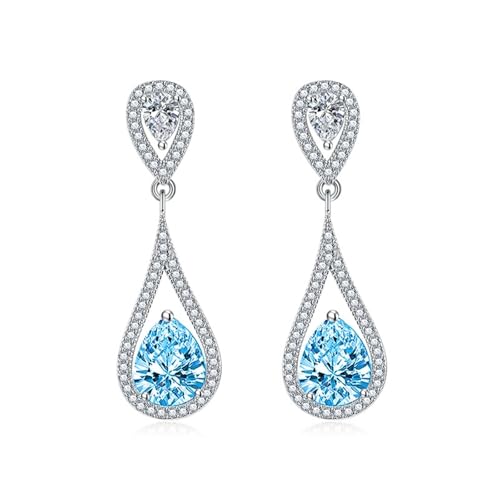 Ohrringe Damen Hängend Modeschmuck, Silber Ohrringe Damen 925 Hängend Blau Skelett Doppeltropfenförmiger Zirkon 39.1X12.1mm für Abschluss Schmuck von Wycian