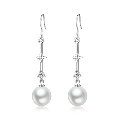 Ohrringe Damen Klein, Ohrringe Hängend mit Perle Weiß Sternform 55X10mm für Jubiläum Schmuck von Wycian