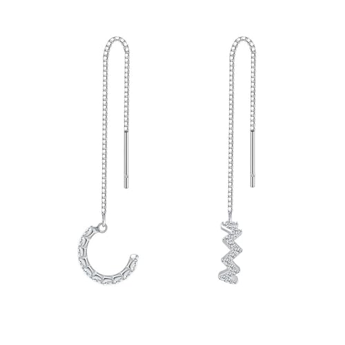 Ohrringe Damen Klein, Silber Ohrringe Damen 925 Hängend Zirkonia Wellenkette für Neujahr Schmuck von Wycian