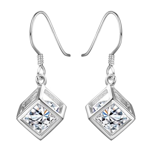 Ohrringe Damen Klein, Zirkonia Ohrringe Hängend Versilbert Quadrat 30X11mm für Hochzeit Schmuck von Wycian