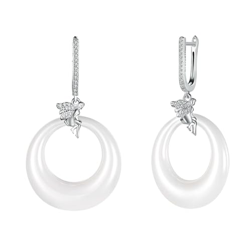 Ohrringe Damen Modern, Ohrringe Hängend Silber 925 Zirkonia Runder Anhänger 27X48mm für Geburtstag Schmuck von Wycian