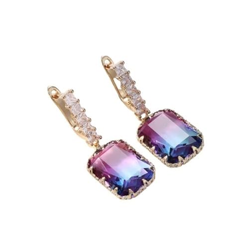 Ohrringe Damen Modern, Ohrringe Hängend Vergoldet Lila Zirkonia Rechteck für Neujahr Schmuck von Wycian