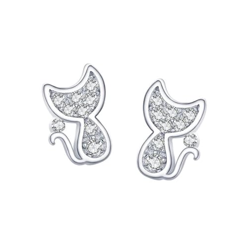 Ohrringe Damen Modern, Ohrstecker 925 Silber Zirkonia Süße Katze 6X8.2mm für Engagement Schmuck von Wycian
