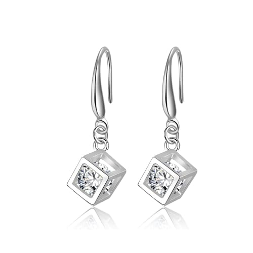Ohrringe Damen Modern, Zirkonia Ohrringe Hängend Versilbert Zirkonia In Würfeln 32X8mm für Vatertag Schmuck von Wycian