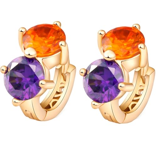 Ohrringe Damen Modeschmuck, Ohrringe Gold Creolen Set mit Violettem und Orangefarbenem Zirkonia 17X16mm für Abschluss Schmuck von Wycian