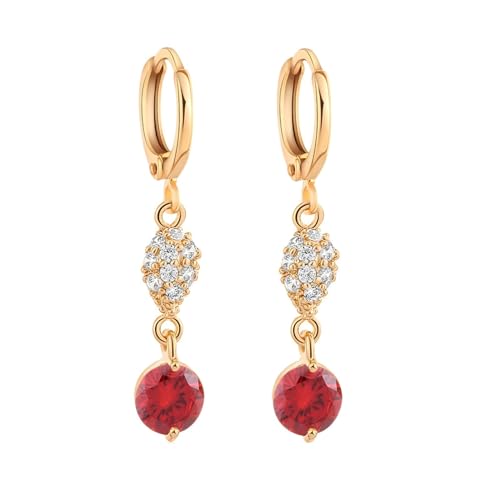 Ohrringe Damen Modeschmuck, Ohrringe Gold Elegant mit Runden Roten Zirkonia für Abschlussball Schmuck Ohrringe Damen Modeschmuck, Ohrringe Gold Elegant mit Runden Roten Zirkonia für Abschlussball Schmuck von Wycian