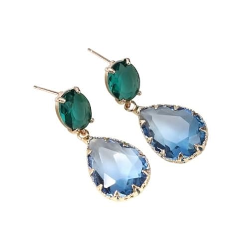 Ohrringe Damen Modeschmuck, Ohrringe Hängend Vergoldet Blau Grün Zirkonia Tropfenform für Abschlussball Schmuck von Wycian