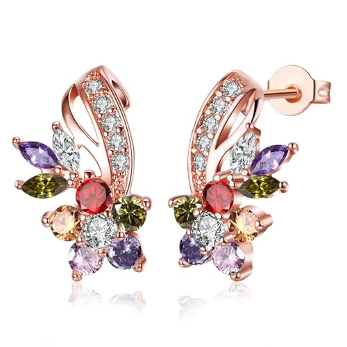 Ohrringe Damen Modeschmuck, Ohrstecker Rosegold Roségold Plattiert Zirkonia Blume 18X11mm für Abschlussball Schmuck von Wycian