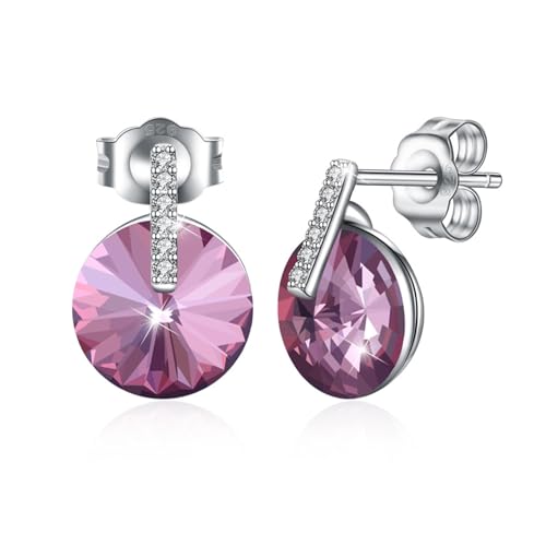 Ohrringe Damen Modeschmuck, Ohrstecker Silber 925 Damen Lila Kristall Runden für Abschlussball Schmuck Ohrringe Damen Modeschmuck, Ohrstecker Silber 925 Damen Lila Kristall Runden für Abschlussball Schmuck von Wycian